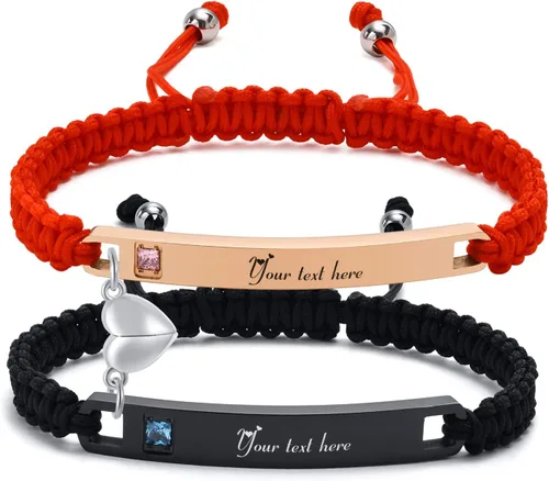 Vista 8 de MPRAINBOW - Pulseras personalizadas trenzadas para parejas: pulseras con nombre personalizado y palabras de promesa grabadas, pulseras de atracción