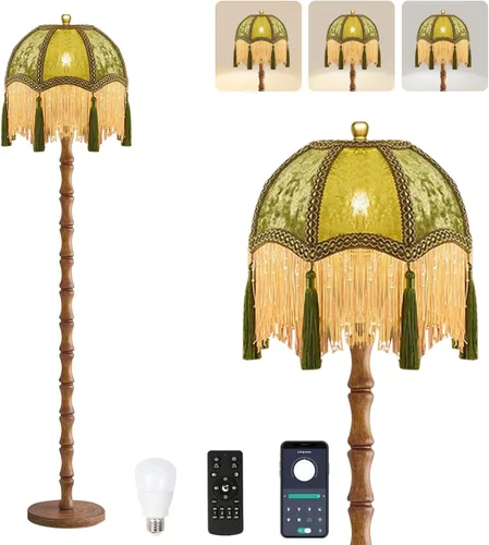 Vista 11 de Lámpara de pie de arco para sala de estar con control remoto, lámparas de pie bohemias de granja con 3 temperaturas de color, lámpara de pie rústica