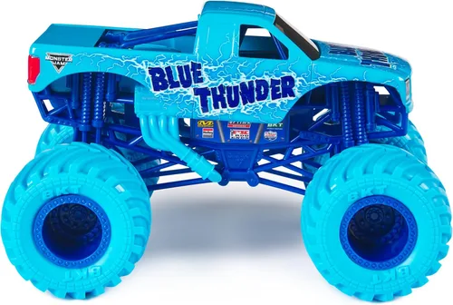 Vista 5 de Monster Jam, Camión monstruo Blue Thunder - Aqua - Vehículo fundido a presión a escala 1:24 - Llantas cromadas y neumáticos BKT