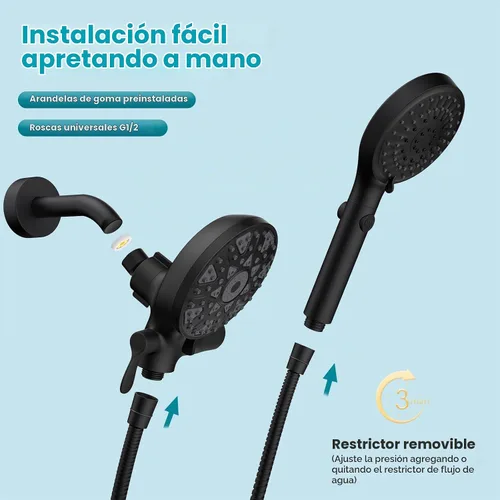 Vista 8 de FASDUNT Combo de cabezal de ducha de mano 2 en 1 doble con manguera de 80