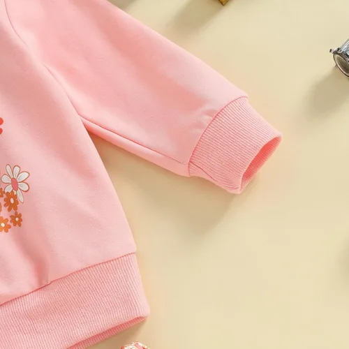 Vista 5 de Traje de Navidad para bebé niña con estampado de Papá Noel, camisas de cuello redondo, sudadera con estampado de flores de Papá Noel