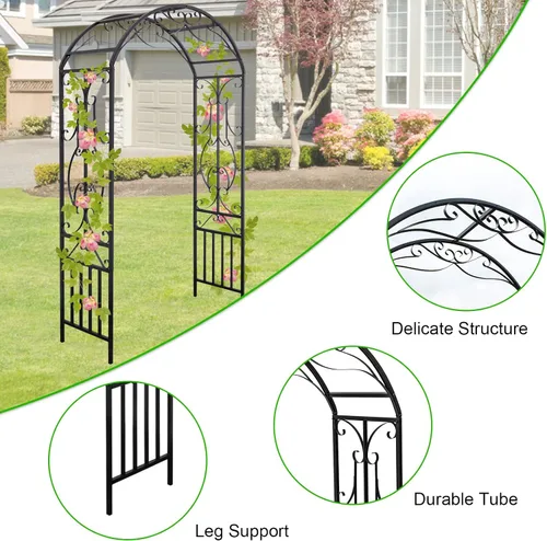 Vista 5 de Arco de jardín para exteriores, 86.6 pulgadas de alto x 44.1 pulgadas de ancho, enrejado de metal, plantas trepadoras para bodas, fiestas de césped