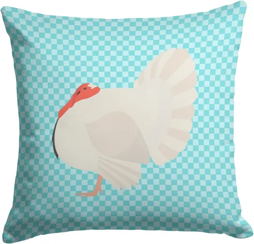 Vista 393 de Caroline's Treasures BB8163PW1414 Beltsville - Almohada decorativa de tela a cuadros pequeños, color blanco, pavo y gallina azul, lavable a máquina