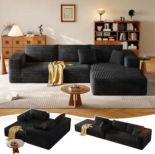 Vista 19 de Sofá Seccional Modular de 108.2" con Asiento Profundo, Sofá de Pana en Forma de L sin Estructura, Comodidad Moderna, Sofá Nube de Gran