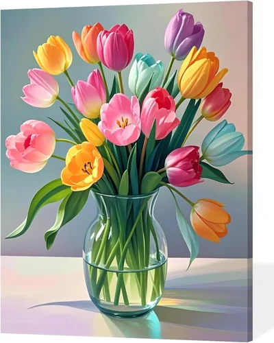 Vista 11 de ACANDYL Kit de pintura de flores por números para adultos principiantes pintura por números para adultos, lienzo de clavel, pintura por números