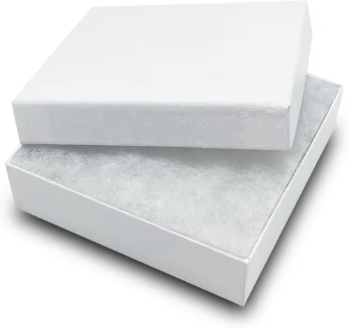 Vista 3 de TheDisplayGuys - Caja de regalo de papel de cartón relleno de algodón #33, color blanco remolino (3.6 x 3.6 x 1.1)