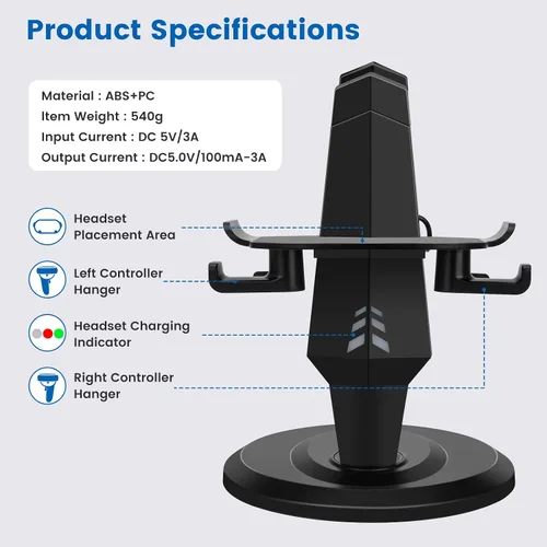 Vista 2 de VR Stand, Headset Charging Dock, VR Display Stand Accessories for Oculus Quest, Quest 2,Rift, Rift S, Valve Index Headset and Touch Controllers