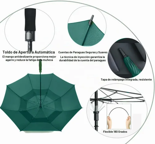 Vista 3 de Paraguas de golf extragrande de 62, 68 y 72 pulgadas, con doble dosel ventilado, resistente al viento, impermeable, de apertura automática