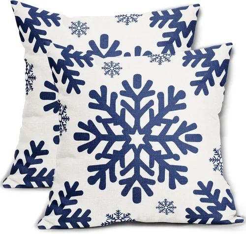 Vista 27 de Fundas de almohada decorativas de Navidad negras 40x40 cm con copos de nieve blancos de Navidad, juego de 2, temática rústica de invierno