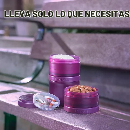 Vista 6 de Sistema BlenderBottle ProStak con botella de 22 onzas y almacenaje de giro y bloqueo, Gris (Pebble Gray)