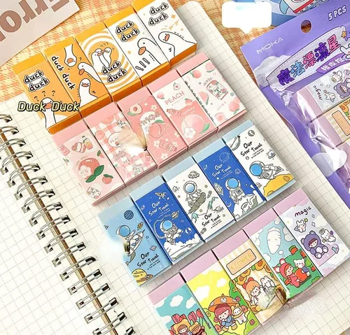 Vista 3 de 5 unidades de borradores para lápices estéticos japoneses kawaii suaves borradores de dibujos animados kawaii de animales de dibujos animados lindos