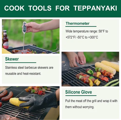 Vista 4 de Grilljoy Juego de accesorios para parrilla de 46 piezas con mango de plástico robusto, kit de herramientas para parrilla todo en uno para parrillas