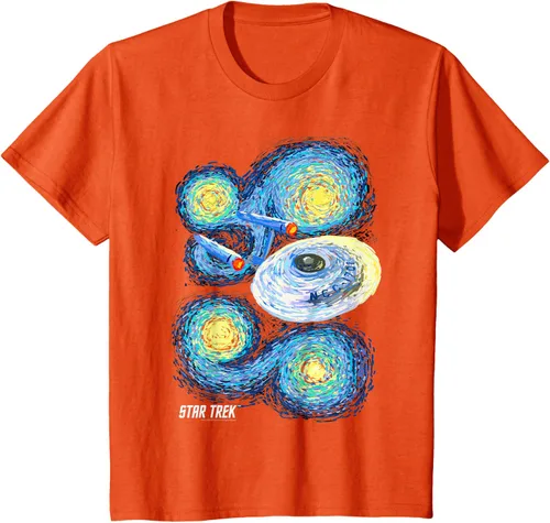 Vista 22 de Star Trek Camiseta de pintura de noche estrellada de la serie original, Negro, S