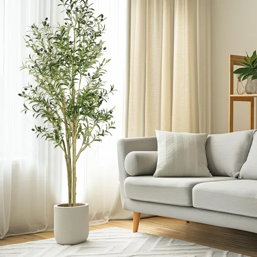 Vista 9 de Árbol de higuera artificial de hoja de violín de 5 pies de alto, planta de higuera falsa para interiores, planta de ficus iyrata falsa que incluye