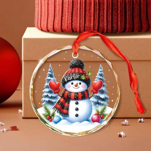 Vista 3 de Adorno de cristal de Navidad personalizado con nombre, muñeco de nieve personalizado para árbol de Navidad 2025, nuevo adorno de Navidad para bebé