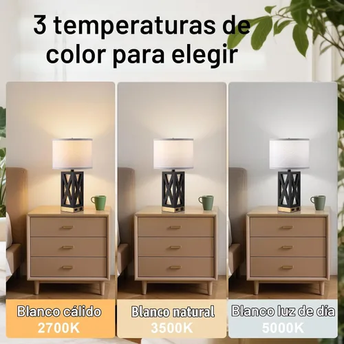 Vista 2 de Lámpara de mesa de madera con 3 temperaturas de color, lámpara de mesa de noche con salida de CA, puerto de carga USB A y C, lámpara de noche
