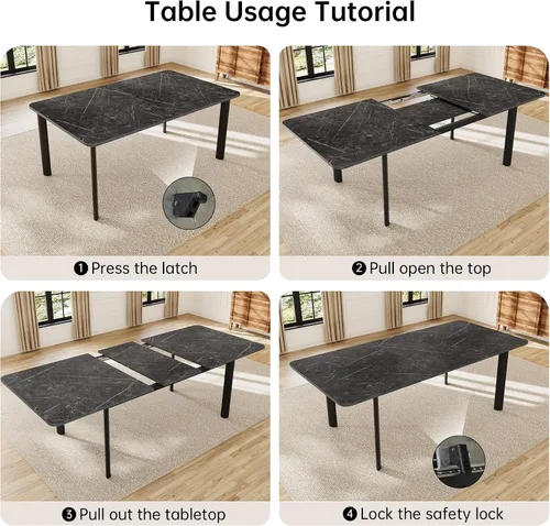 Vista 5 de HIPIHOM Mesa de comedor extensible para 6-8 personas, mesa rectangular de 63 a 78.7 pulgadas, mesa de cocina de MDF gris oscuro con patas de metal