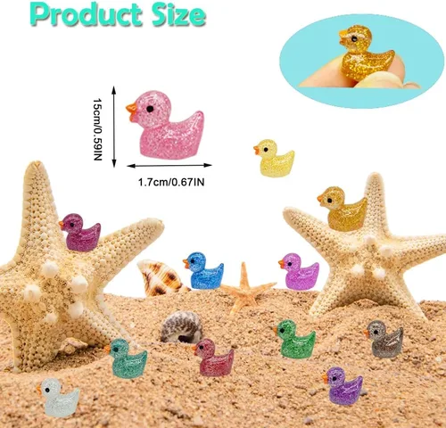 Vista 2 de 120 piezas de mini patos de resina con purpurina en miniatura, pequeños patos para bricolaje, jardín, acuario, casa de muñecas, adorno