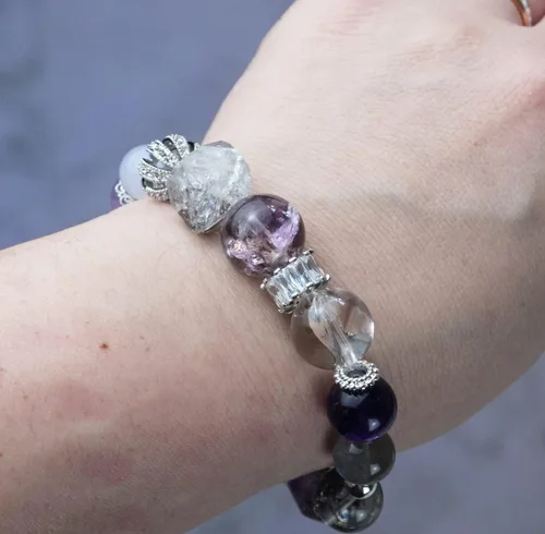Vista 82 de Precious Gemstone Natural Crystal Healing Bracelet, Rutilated Quartz, Moonstone, Quartz Handmade Original Design Bracelet