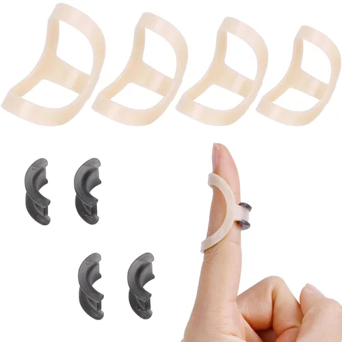 Vista 8 de RonJea 8 piezas de férulas claras ovaladas para dedos y kit de ajuste con clic, 4 férulas de anillo para dedos graduadas y 4 férulas ajustables