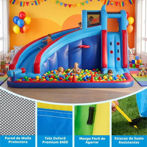 Vista 8 de Tobogán acuático inflable para patio trasero de niños con soplador de 450 W, castillo de salto con tobogán de agua, parque acuático para actividades