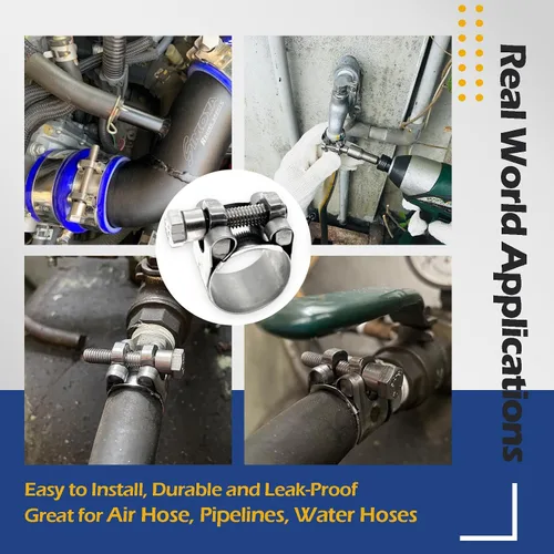 Vista 4 de TT Abrazaderas de manguera resistentes, abrazadera de acero inoxidable 304 con perno en T, rango ajustable de 0.67 a 0.748 in, tuercas en T sólidas