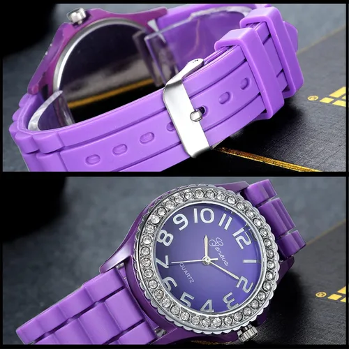 Vista 3 de Avaner Reloj de pulsera analógico de cuarzo para mujer, correa de silicona, reloj de pulsera brillante