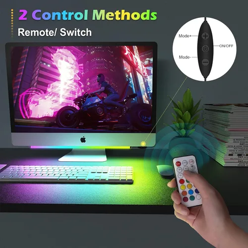 Vista 3 de WILLED Barra de luz RGB para debajo del monitor, luces de juego para configuración de juegos, escritorio RGB LED con control remoto, barra de luz