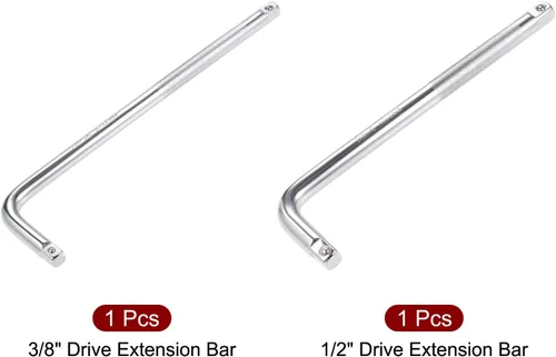 Vista 3 de uxcell Juego de disyuntor de enchufe de 1/2" y 3/8", llave de barra de extensión en forma de L, CR-V