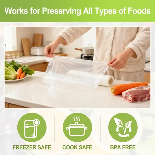 Vista 4 de 4 rollos de bolsas selladoras al vacío compatibles con sellador al vacío Anova & FoodSaver, 11 pulgadas x 16.4 pies y 8.3 x 16.4 pies, sin BPA
