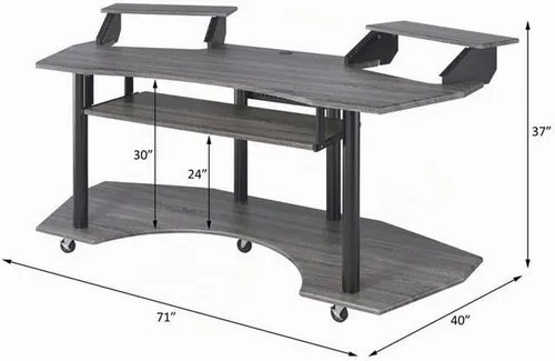 Vista 3 de Acme Escritorio de estudio de grabación de música de 71 pulgadas con bandeja de teclado de almacenamiento de madera, bandeja en forma de ala y 2