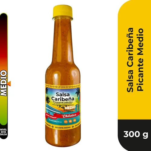 Vista 3 de Chiletico Salsa picante caribeña, nivel de calor medio hecho a mano desde Costa Rica con verduras frescas y especias naturales, sabor gourmet