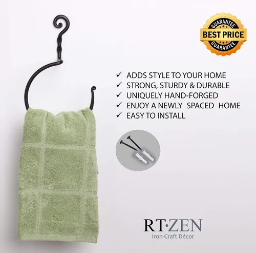 Vista 7 de RTZEN Toallero negro mate – Anillo de toalla de hierro forjado en espiral para baño – Soporte decorativo para toalla de mano para cocina