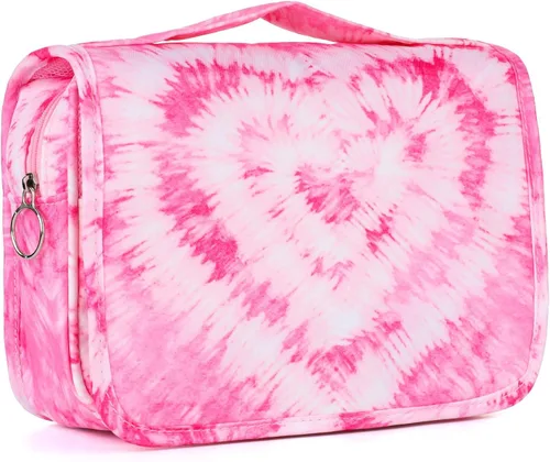 Vista 19 de Bolsa de aseo colgante de tie dye para niñas, bolsa de aseo de viaje para adolescentes, impermeable, para maquillaje y artículos de tocador, bolsa