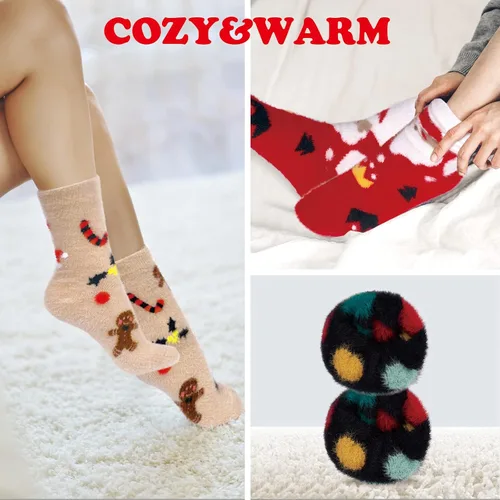 Vista 5 de Womens Wool Socks 5 Pairs Warm Wool Cotton Socks Thick Knit Vintage Casual Winter Socks
