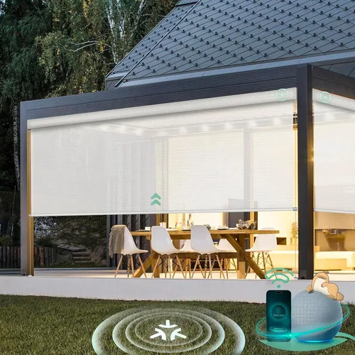 Vista 4 de Yoolax Motorized Matter - Persianas para exteriores compatibles con Alexa, pantallas retráctiles de patio con control remoto, persianas enrollables