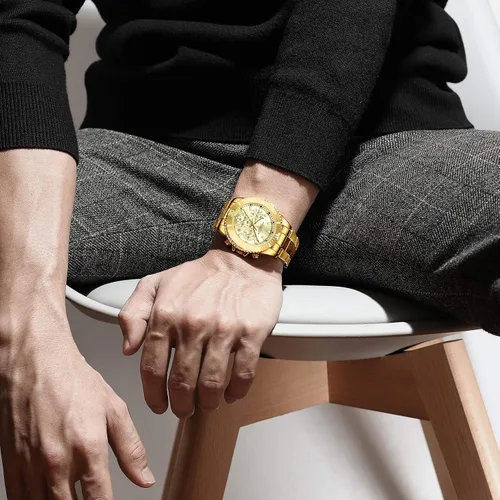 Vista 2 de Relojes para hombre cronógrafo acero inoxidable impermeable fecha analógica de cuarzo de negocios relojes de pulsera