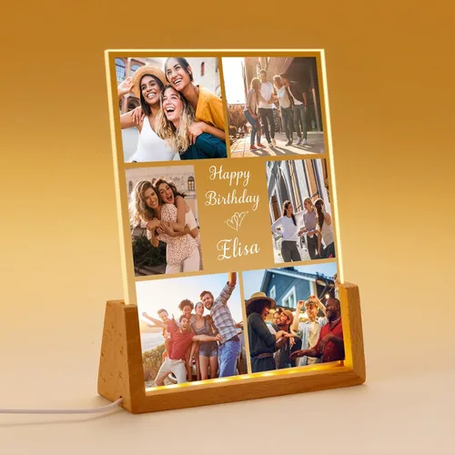 Vista 14 de Marco de fotos personalizado con foto, placa acrílica personalizada con base de luz nocturna LED, regalos de cumpleaños de aniversario para familia