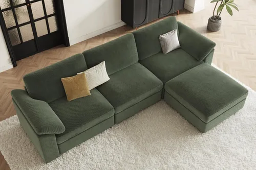 Vista 4 de EASE MOOSE Sofá modular verde seccional de gran tamaño en forma de L Pana verde