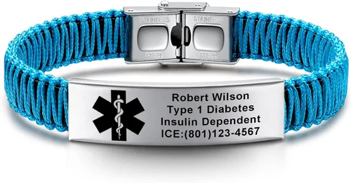 Vista 28 de Pulseras de alerta médica para mujeres Pulseras de identificación médica personalizables para hombres, niñas y niños Pulseras médicas trenzadas