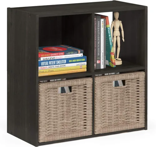 Vista 22 de Furinno PELLI - Estantería de 2 cubos con cubos abiertos y cerrados, armario organizador de almacenamiento de 2 x 1, 12.2 x 11.6 x 24.2, para sala