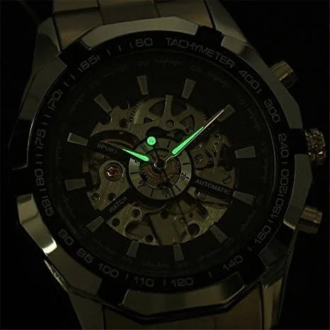 Vista 5 de MASTOP Big Dial Relojes de lujo para hombre Esqueleto Impermeable Luminoso Reloj Automático Plata, plateado, Japonés
