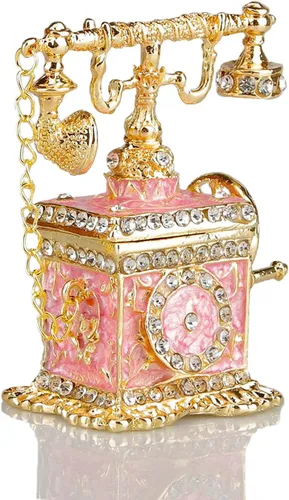 Vista 12 de SEVENBEES Figuras de teléfono turquesa, caja esmaltada con bisagras con cristales rosados, joyeros decorativos, coleccionables, regalos para niñas