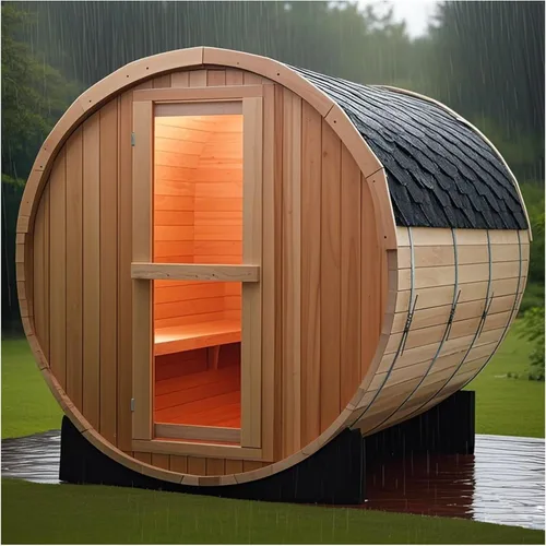 Vista 11 de Smartmak Sitio de sauna de barril de madera al aire libre, 4 personas Canadian Hemlock Garden Saunas de madera tradicionales con techo de asfalto