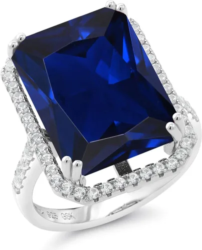 Vista 3 de Gem Stone King Anillo de compromiso de plata de ley 925 con piedra natal Corte esmeralda 0.709 x 0.512 in Anillo de compromiso de aniversario