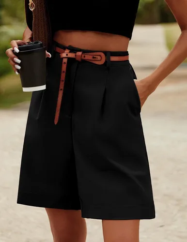 Vista 2 de Hotouch Bermudas para mujer, estilo casual, cintura elástica, pierna ancha, pantalones cortos de verano con bolsillos