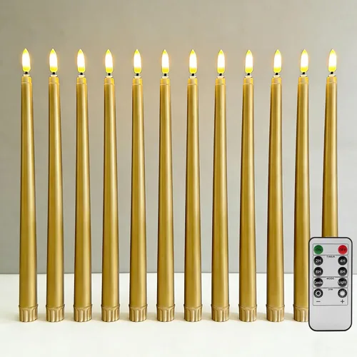 Vista 12 de Velas cónicas sin llama negras con control remoto, velas LED parpadeantes que funcionan con pilas, juego de 6
