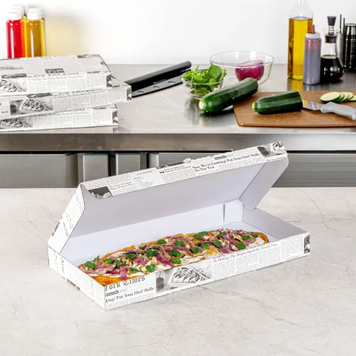 Vista 26 de Restaurantware - Cajas para pizza, 50 unidades, 14 x 7 x 1.5 pulgadas, embalaje de papel de cartón corrugado con bloqueo de pestañas, resistente a