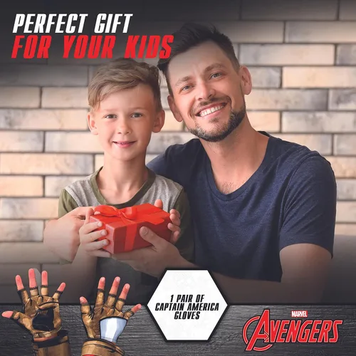 Vista 4 de Jazwares Marvel - Guantes de Capitán América para niños, con licencia oficial del Capitán América, guantes de réplica de poliéster con diseño