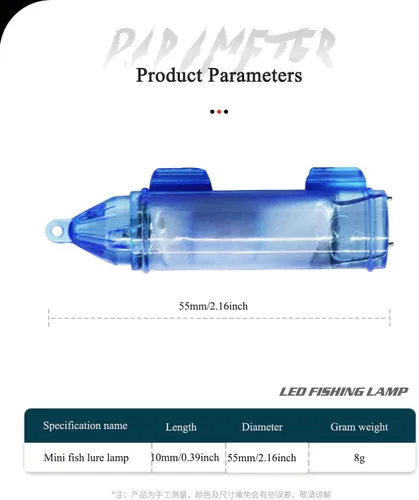 Vista 2 de Luz LED de pesca subacuática, luces de caída profunda, impermeable, luz de señuelo de pesca subacuática, luz LED azul iluminada, atractantes